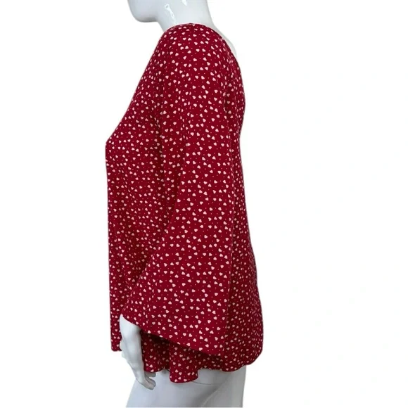 SHEIN Loose fit polkadot lipstick Red Bell Sleeve Blouse top Relaxed Boxy Fit L - Picture 12 of 15